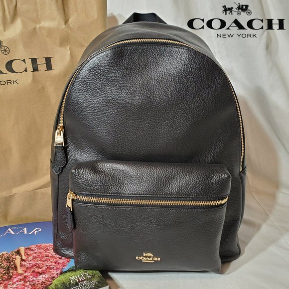 Coach Handbags - Coach Lg Black Pebble Leather Charlie Backpack NWT